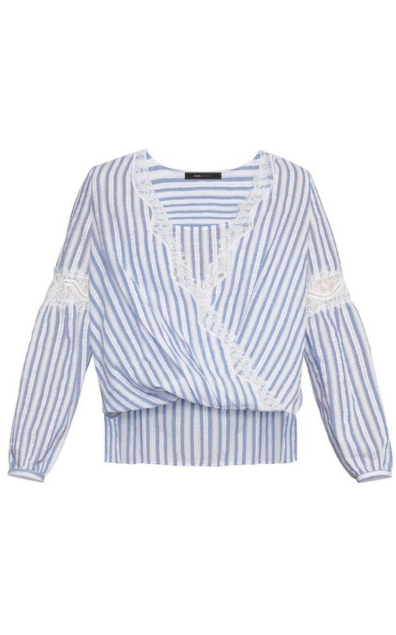 BCBGMAXAZRIA Striped Faux Wrap Cotton Blouse - Runway Catalog