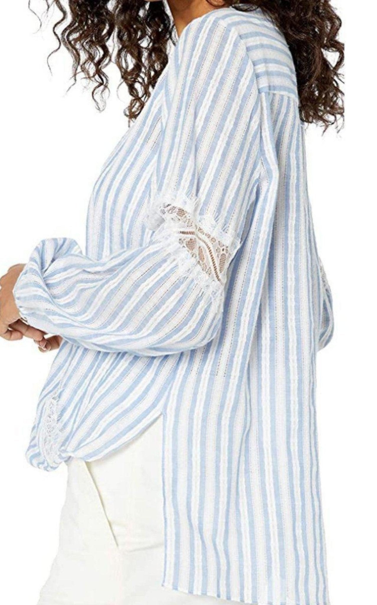 BCBGMAXAZRIA Striped Faux Wrap Cotton Blouse - Runway Catalog