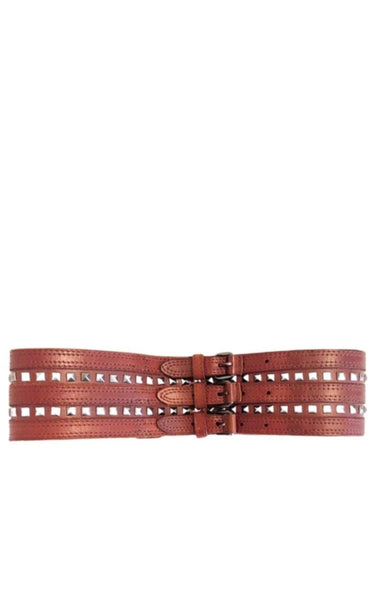 Bcbgmaxazria Studded Cognac Waist Leather Belt L Brown Leather