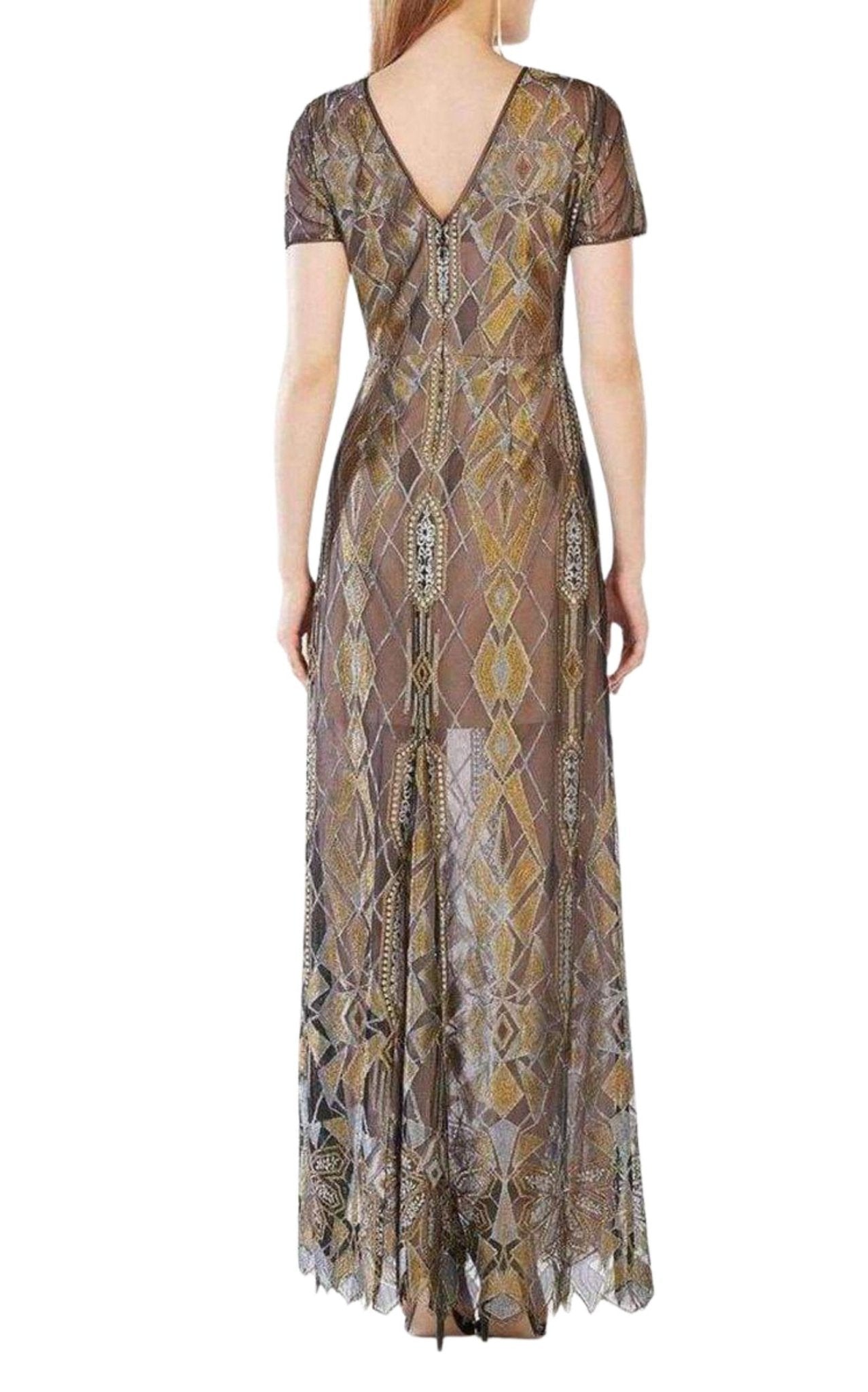 BCBGMAXAZRIA Taliah Metallic Geometric Lace Gown - Runway Catalog