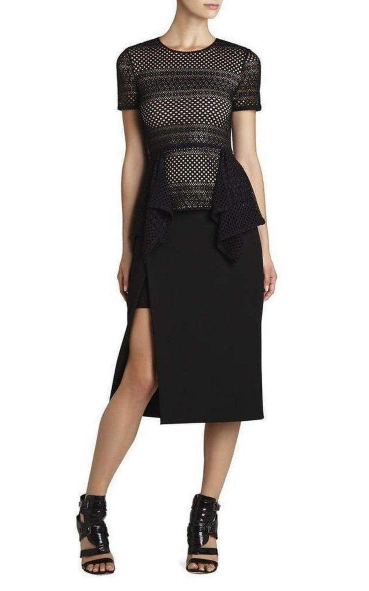 BCBGMAXAZRIA Vicktoria Mixed - Knit Peplum Top - Runway Catalog