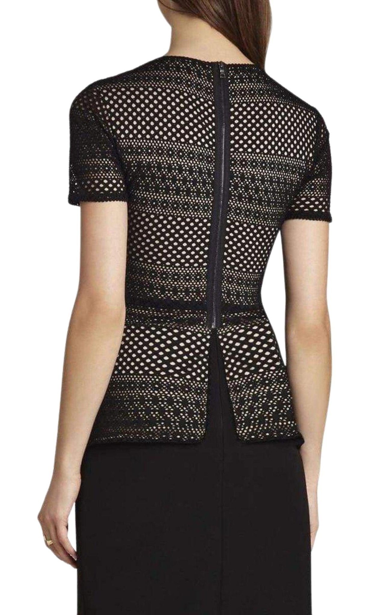 BCBGMAXAZRIA Vicktoria Mixed - Knit Peplum Top - Runway Catalog