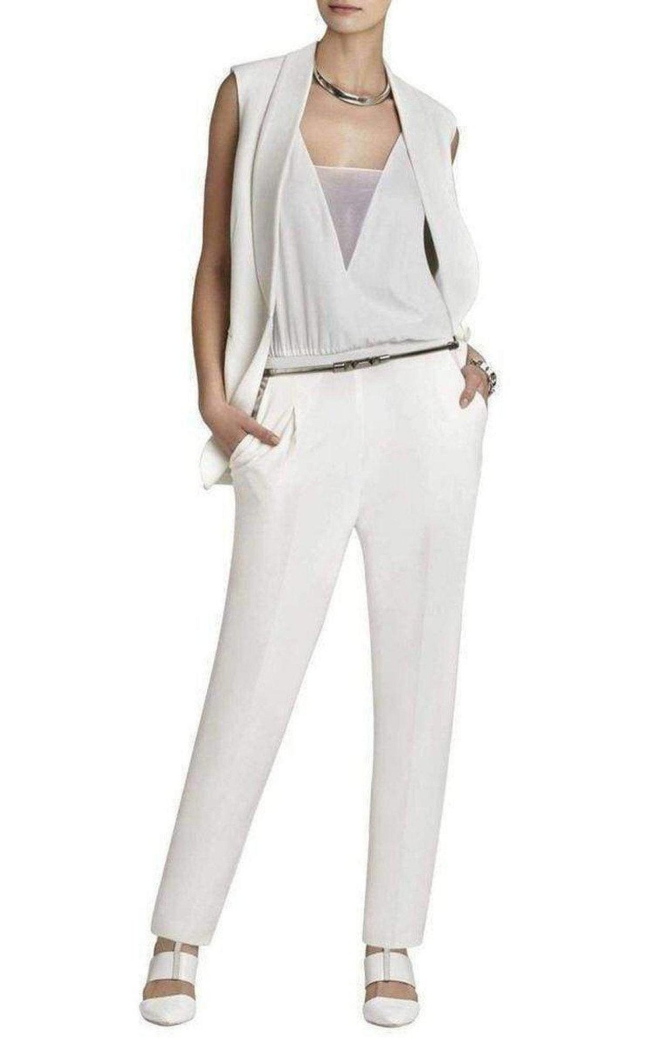 BCBGMAXAZRIA Waylen Sleeveless White Jumpsuit - Runway Catalog