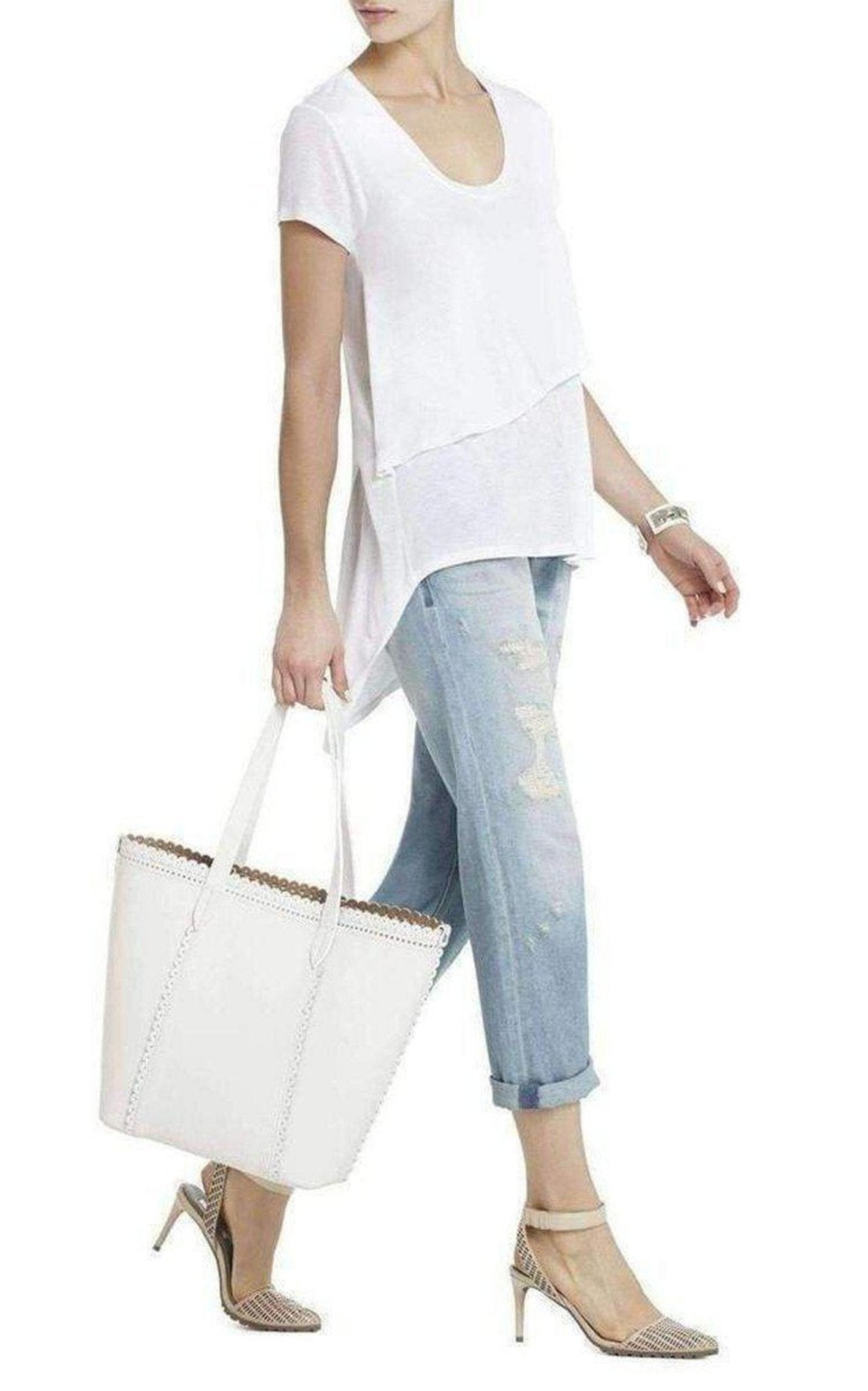 BCBGMAXAZRIA White Leather Tote Bag - Runway Catalog