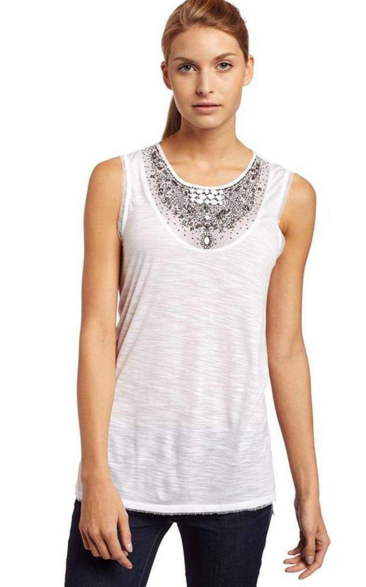 BCBGMAXAZRIA White Neck - embellished Top - Runway Catalog