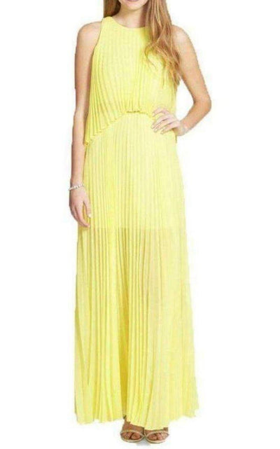 BCBGMAXAZRIA Yellow Jenine Neon High Split Pleated Skirt Maxi Dress - Runway Catalog