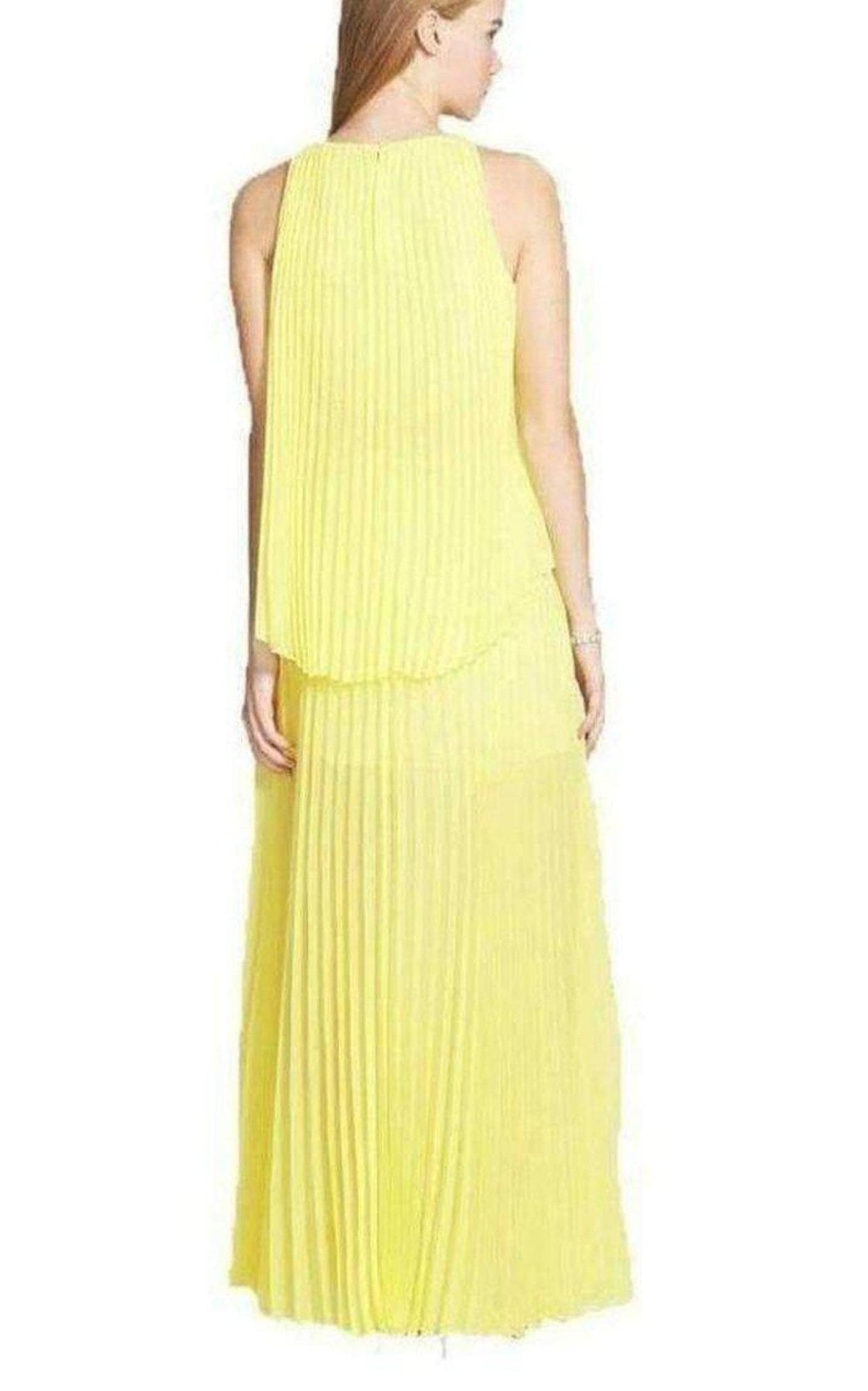 BCBGMAXAZRIA Yellow Jenine Neon High Split Pleated Skirt Maxi Dress - Runway Catalog