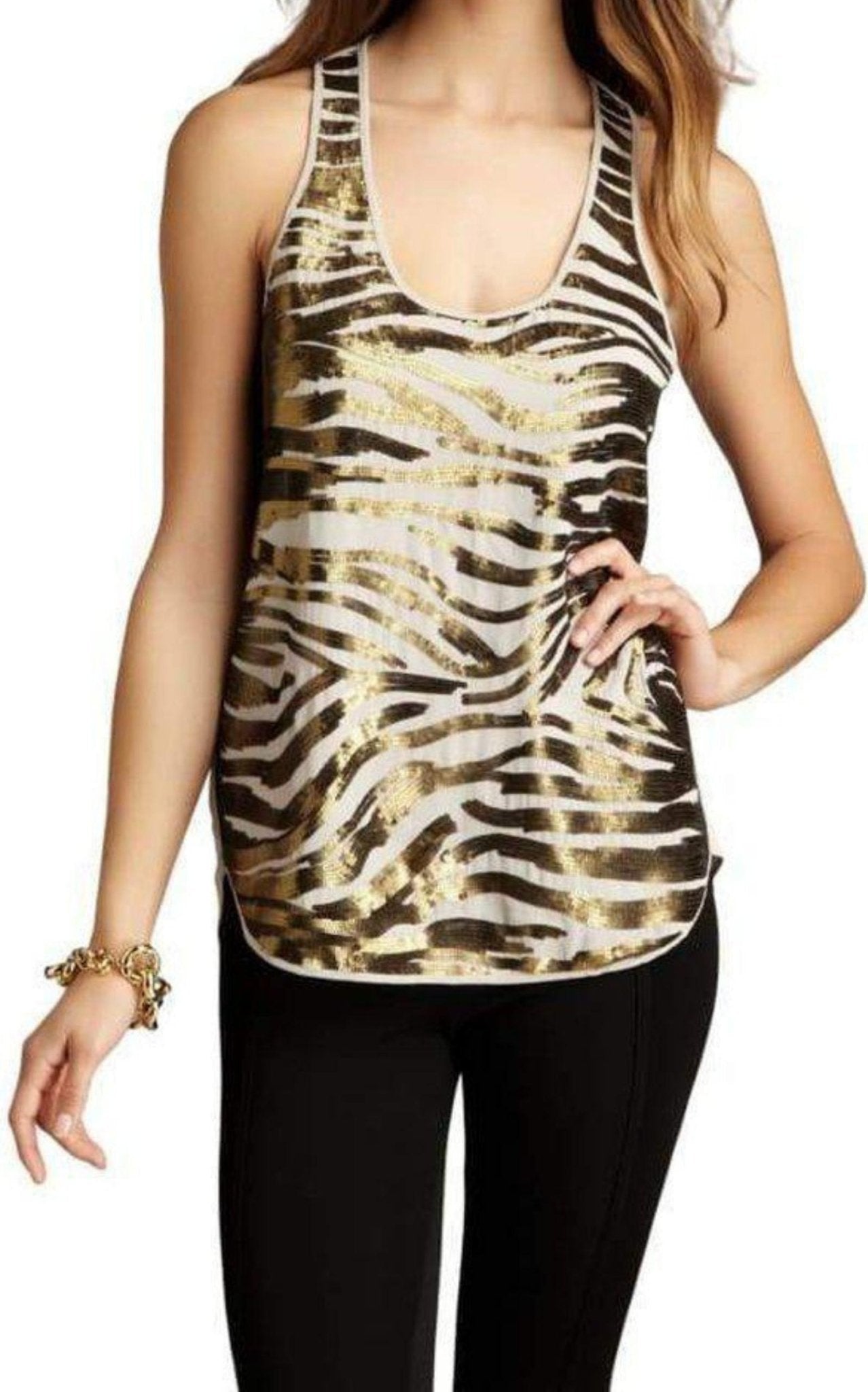 BCBGMAXAZRIA Zebra Sequined Tank Top - Runway Catalog