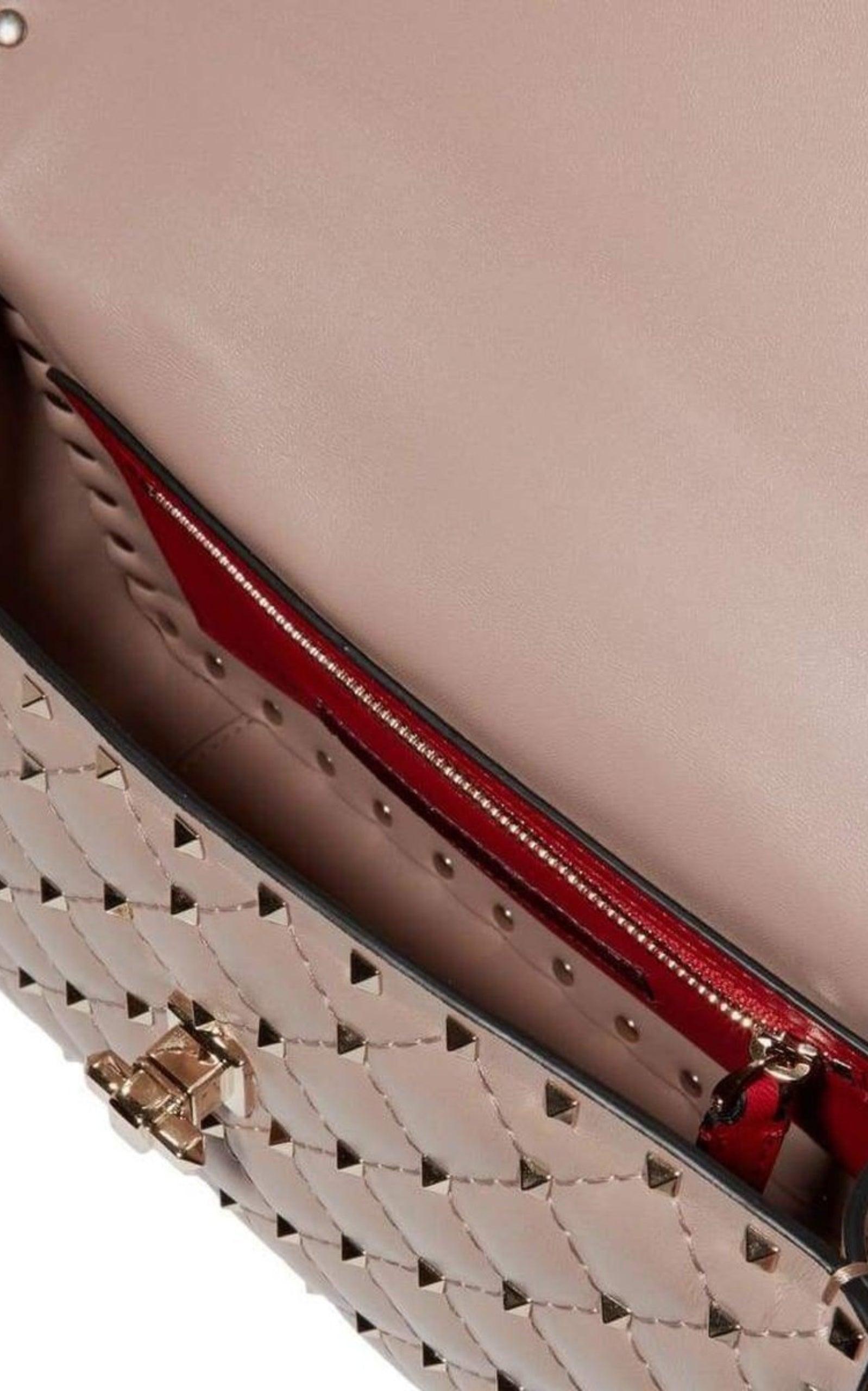 Valentino Rockstud Flap Leather Crossbody Bag Beige-US