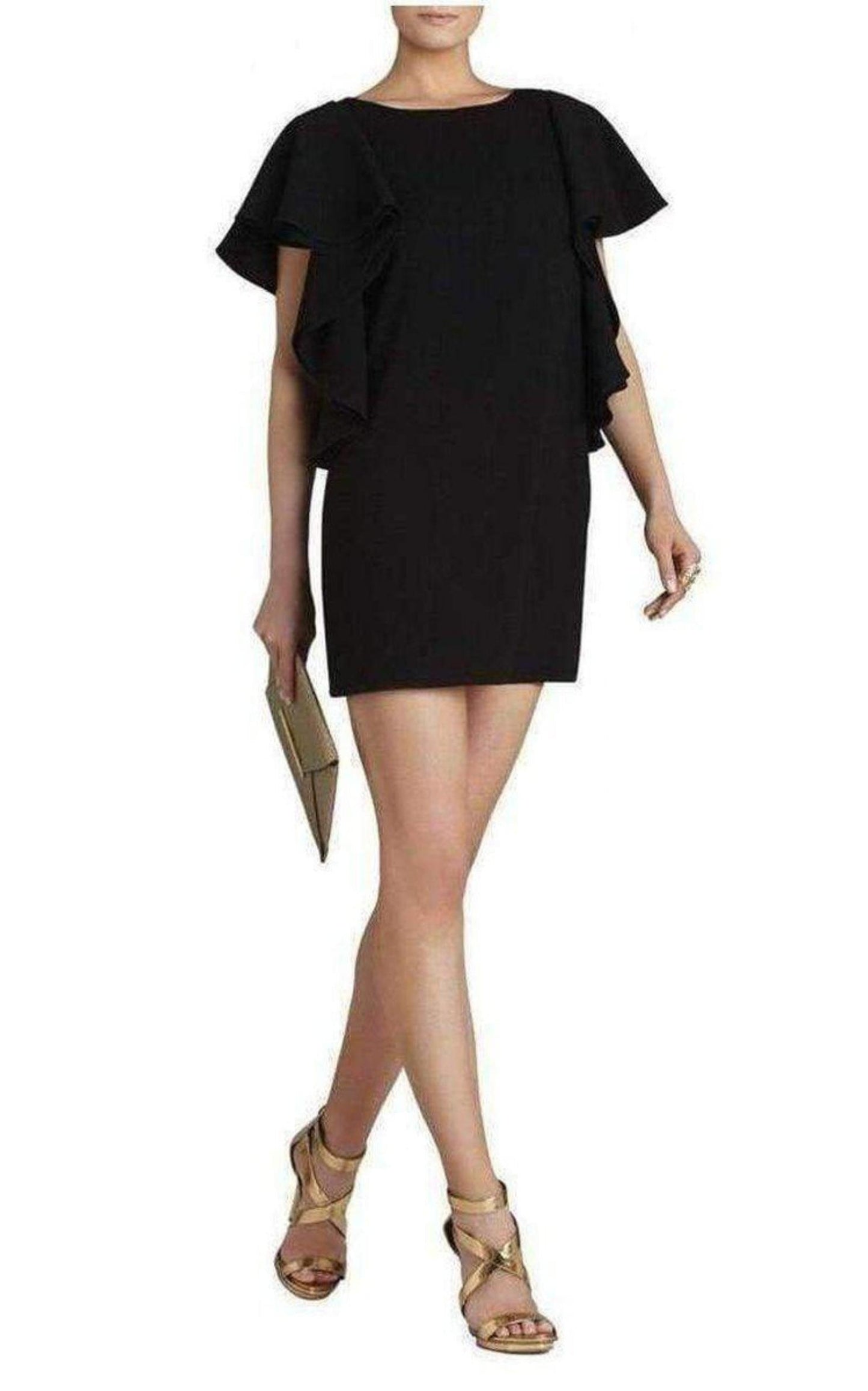  BCBGMAXAZRIABlack Solace Ruffle Sleeve Dress - Runway Catalog