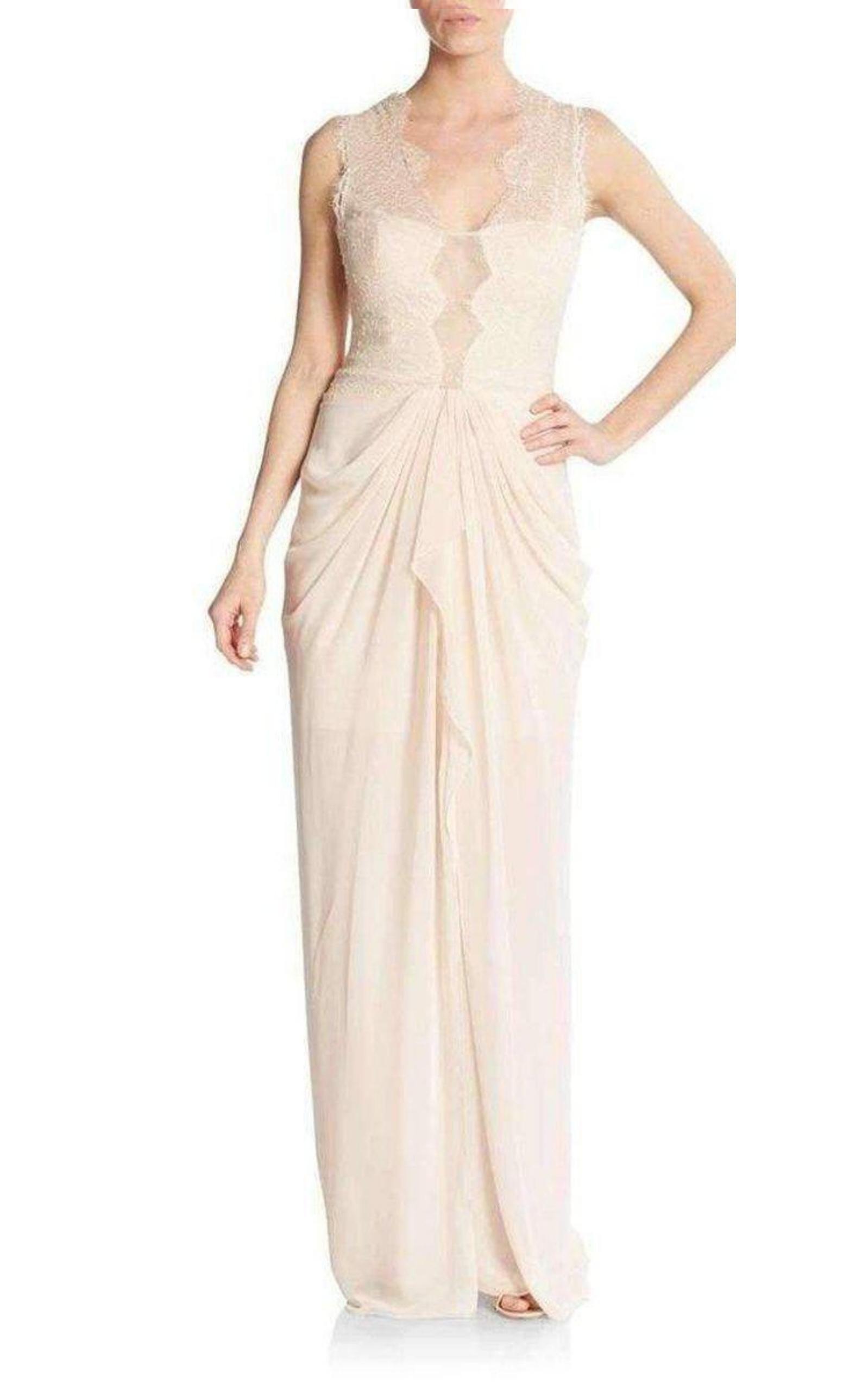 Brandy Vanilla Draped Lace Bodice Gown