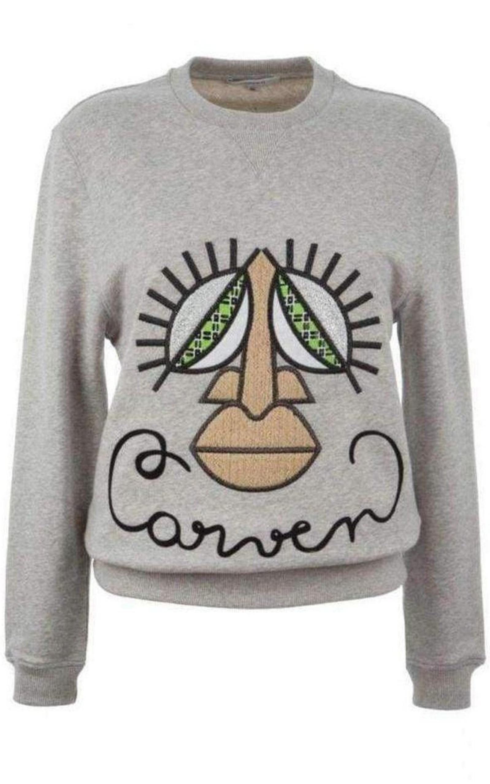 Woven Gray Cotton Embroidered Face Sweatshirt Carven