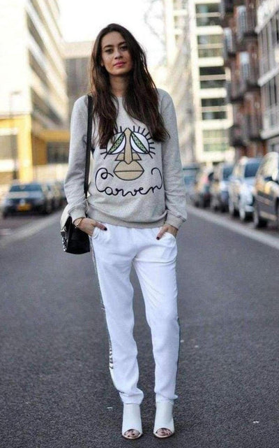 Carven Woven Gray Cotton Embroidered Face Sweatshirt - Runway Catalog