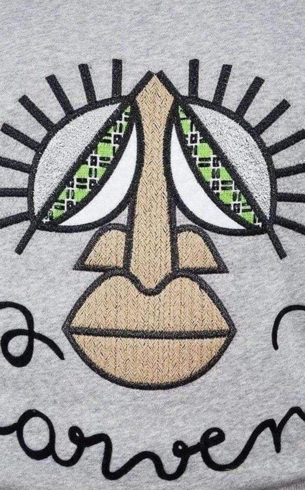 Carven Woven Gray Cotton Embroidered Face Sweatshirt - Runway Catalog