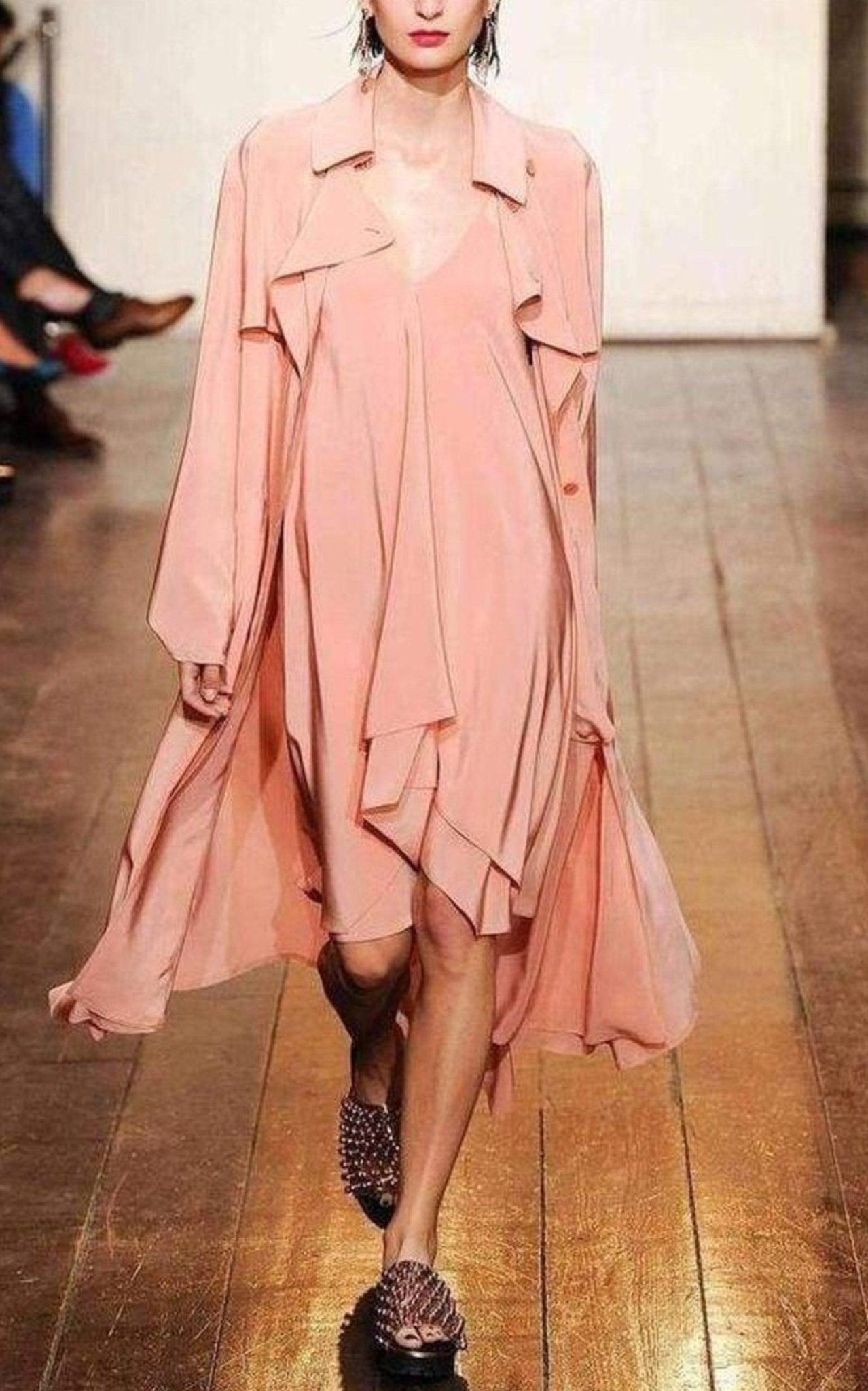 Cedric Charlier Pink Silk Georgette Trench Coat - Runway Catalog