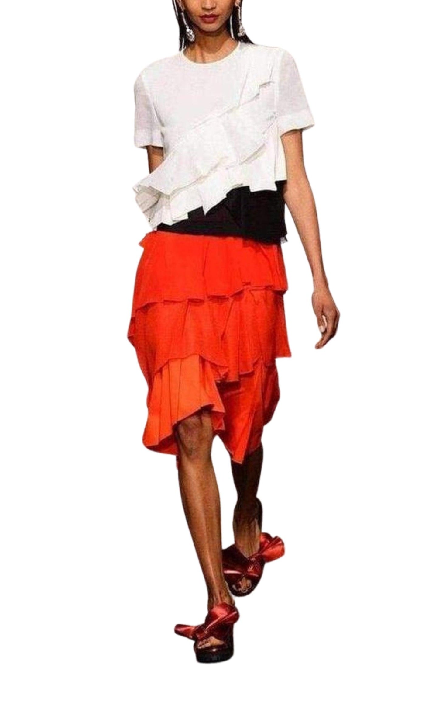 Red Draped Ruffled Skirt Cedric Charlier