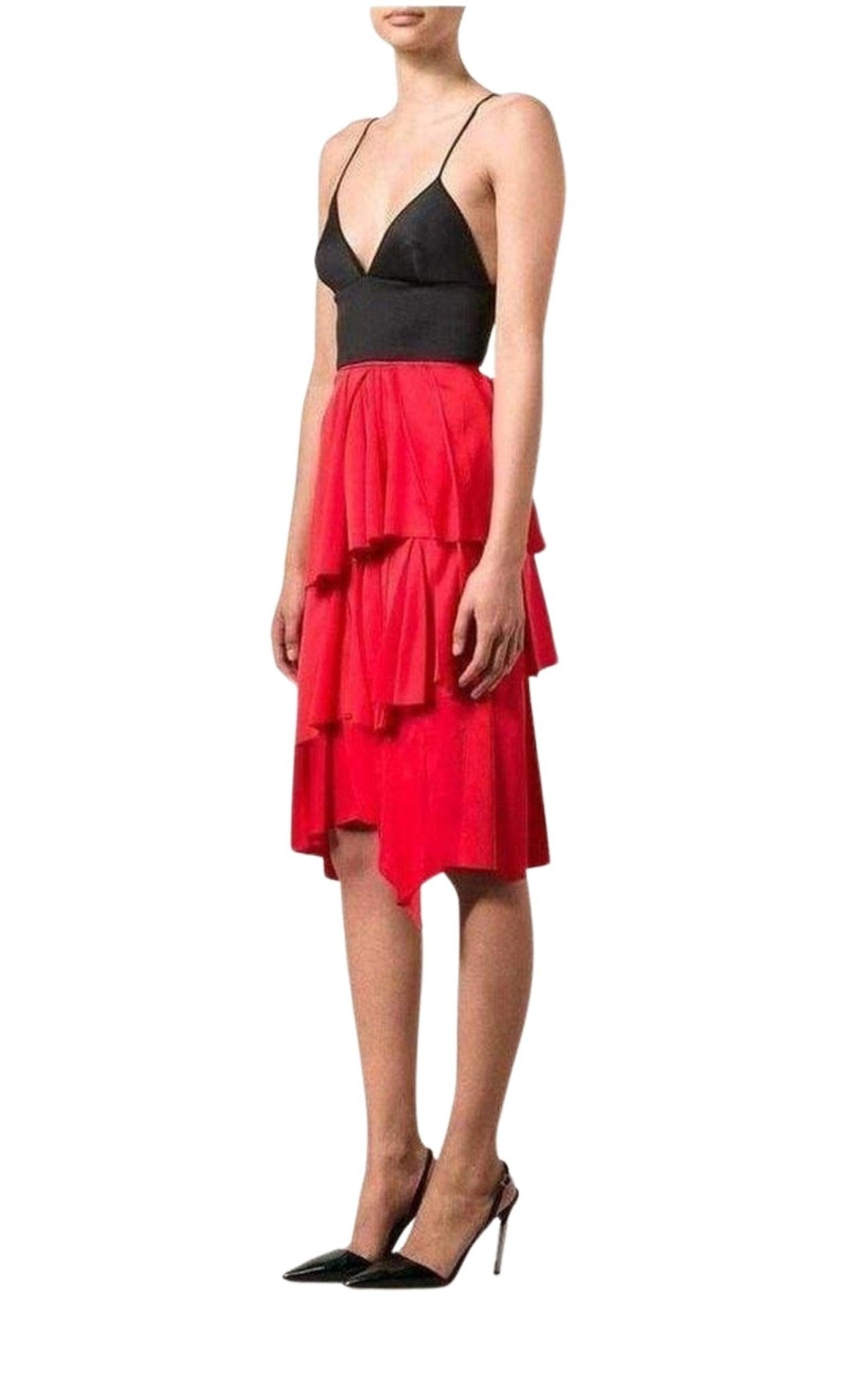 Cedric Charlier Red Draped Ruffled Skirt - Runway Catalog
