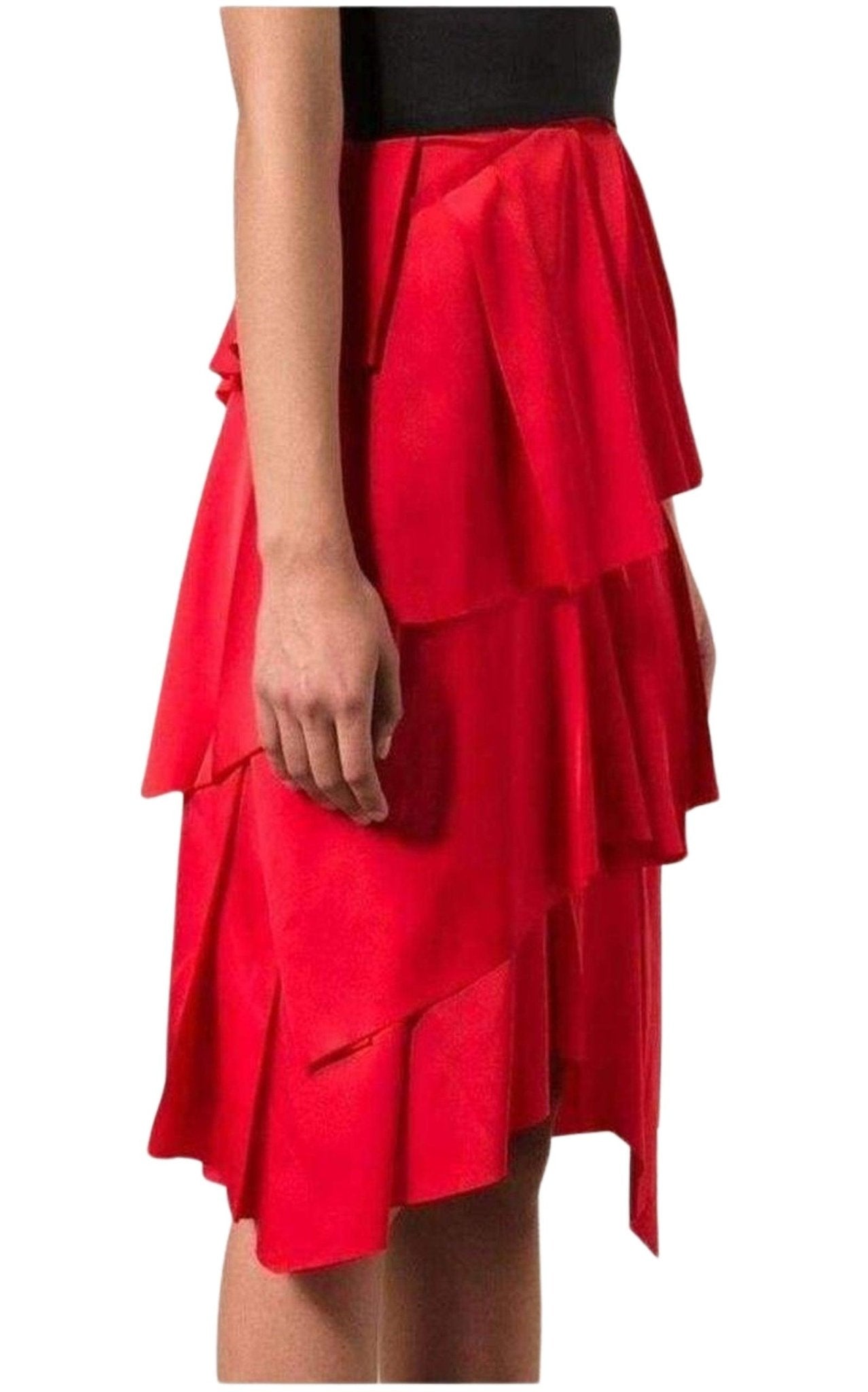 Cedric Charlier Red Draped Ruffled Skirt - Runway Catalog