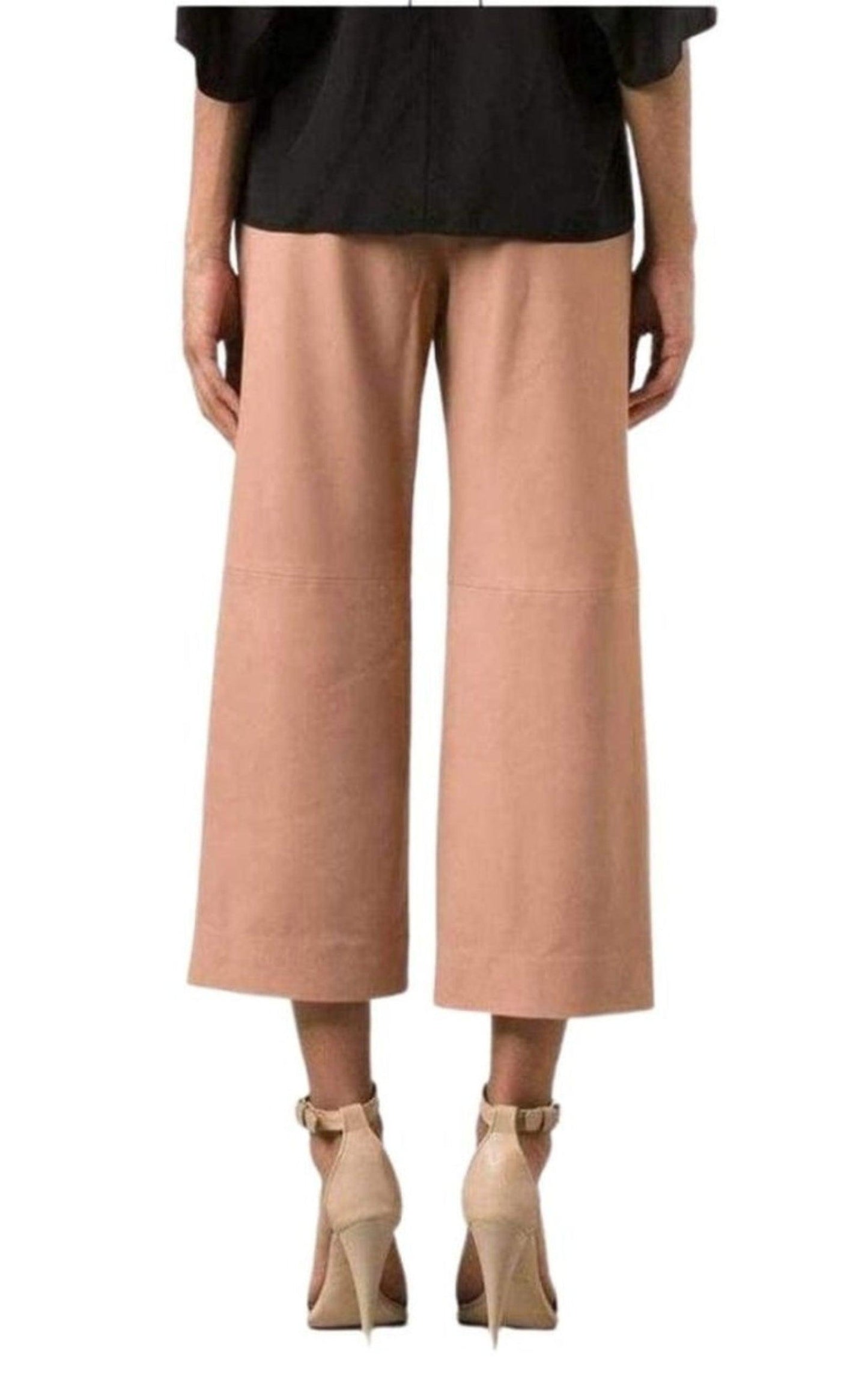 Beige Leather Cropped Pants Chloe