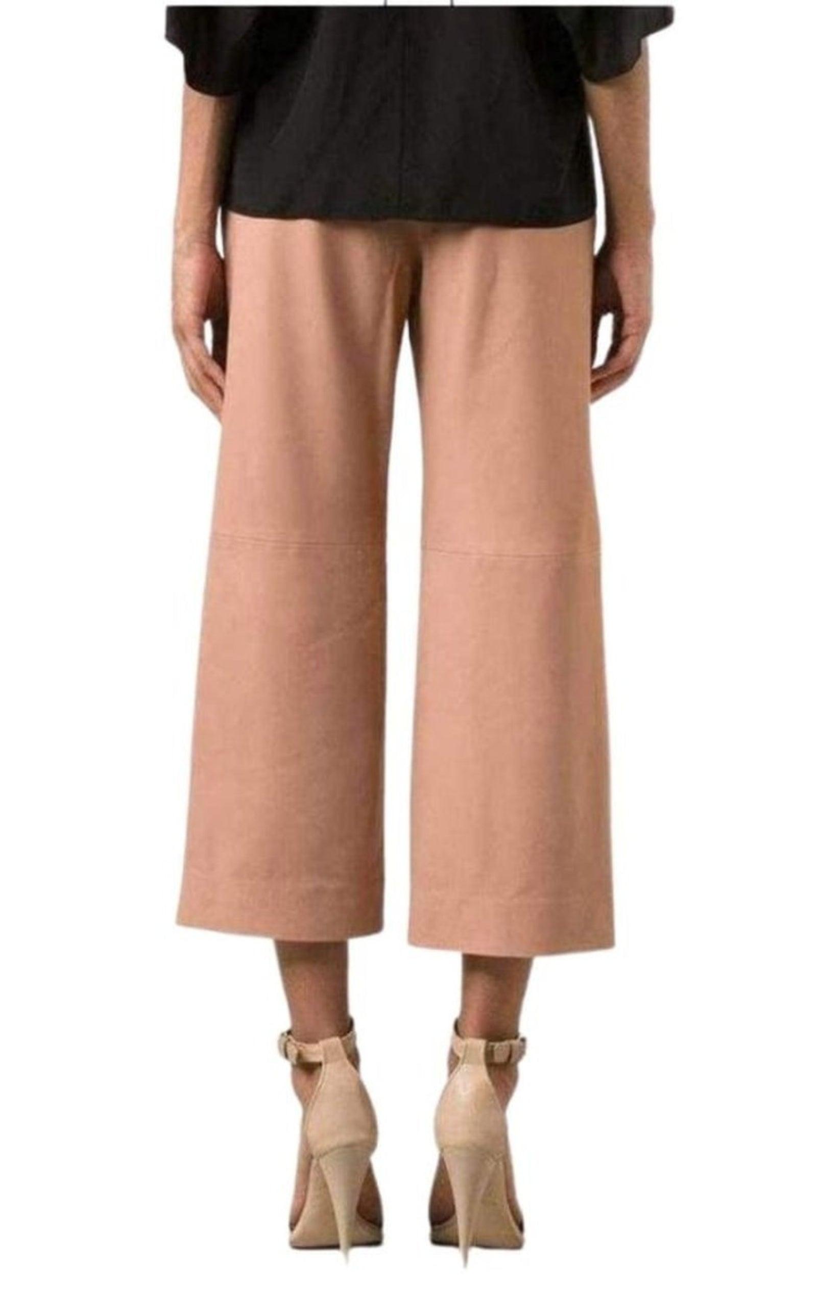 Beige Leather Cropped Pants Chloe