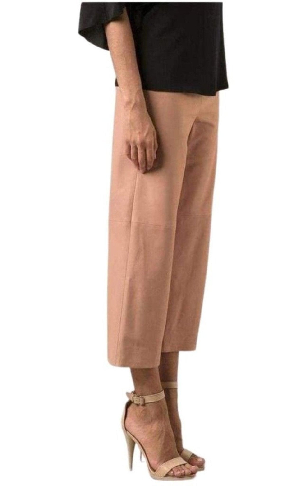 Chloe Beige Leather Cropped Pants - Runway Catalog