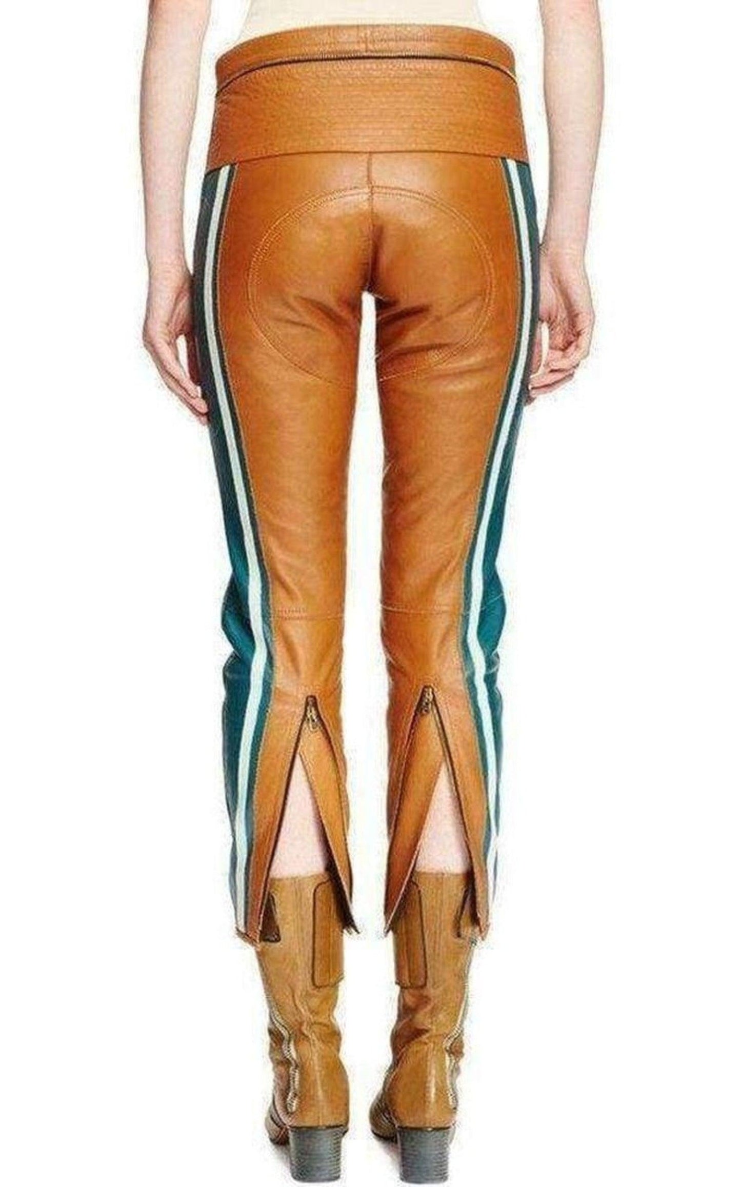 Biker Cropped Striped Leather Pants Chloe