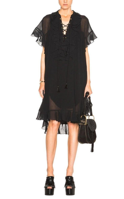 Chloe Cotton Crepon Gauze Ruffle Dress - Runway Catalog