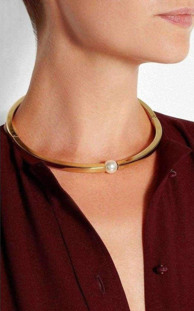 Chloe Darcey Inset Swarovski Pearl Chunky Torque Necklace - Runway Catalog