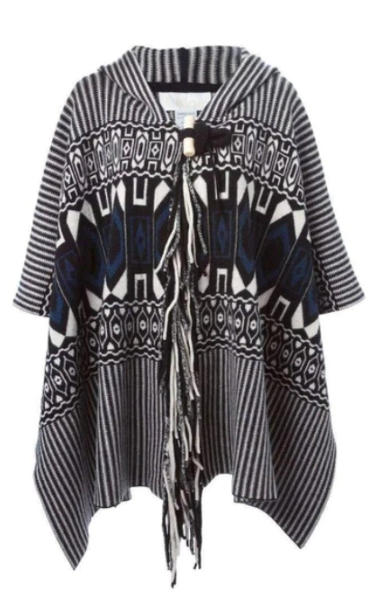 Chloe Intarsia Hooded Cape Poncho - Runway Catalog