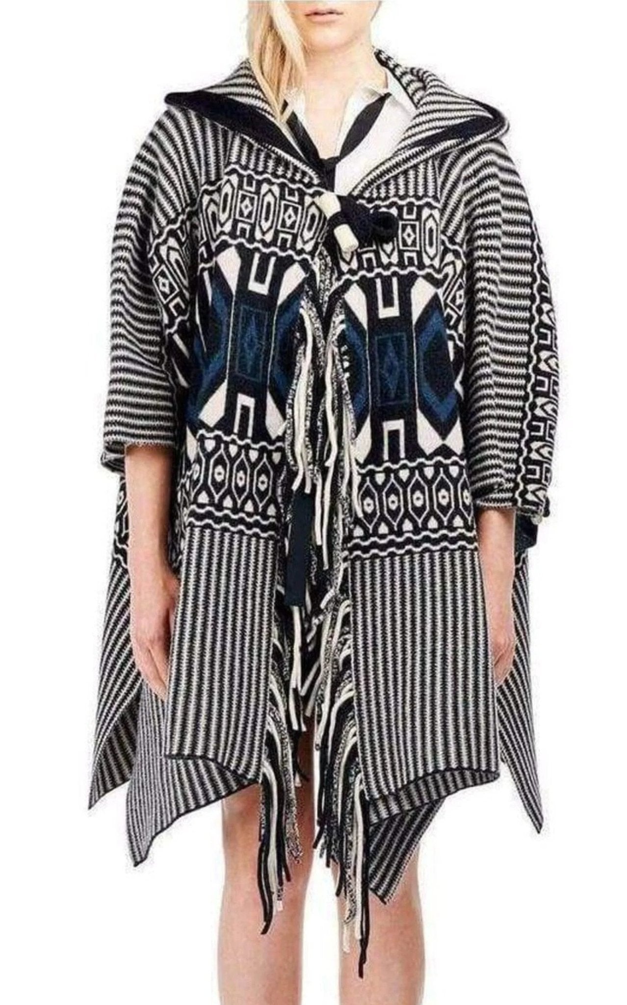 Chloe Intarsia Hooded Cape Poncho - Runway Catalog