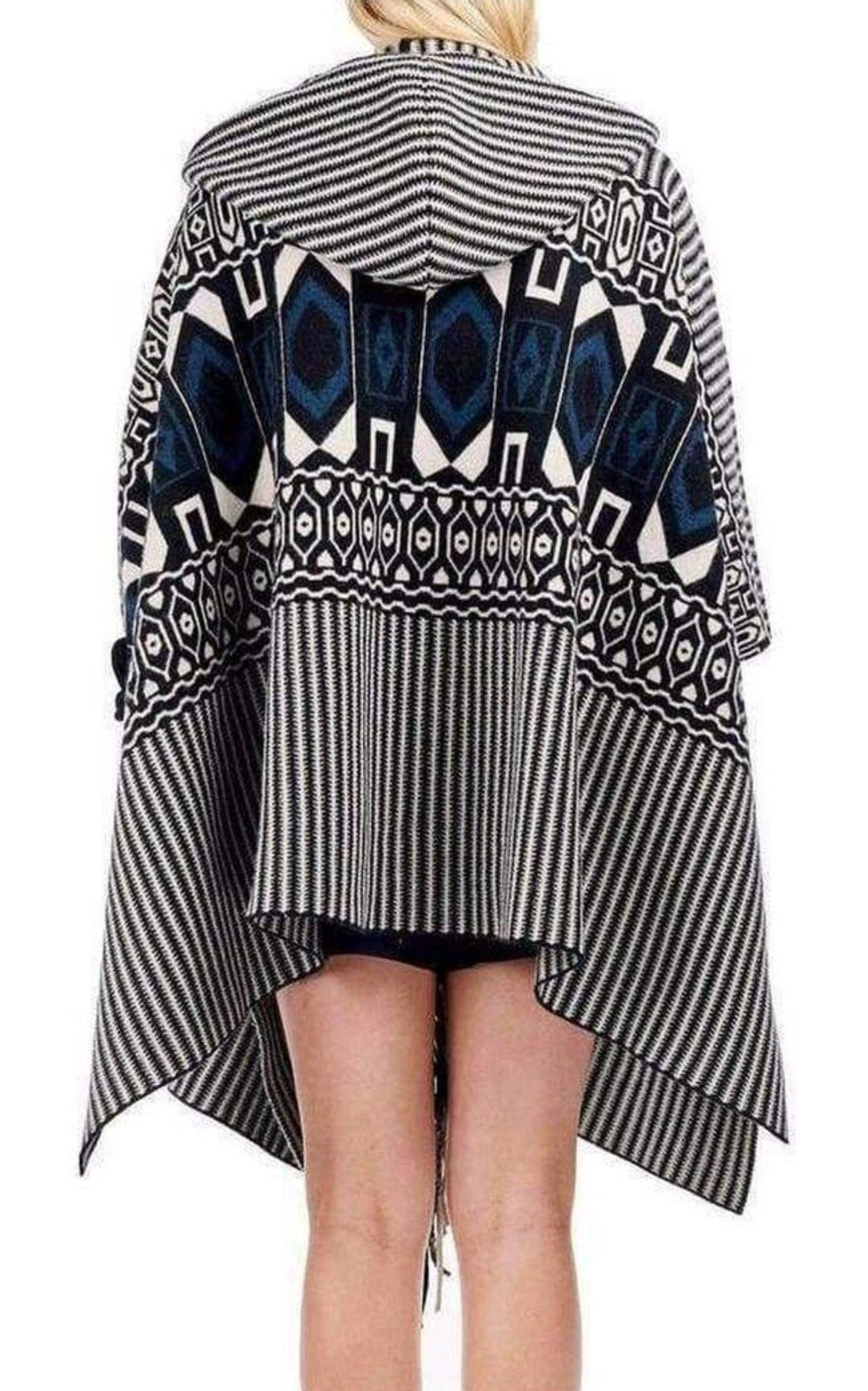 Intarsia Hooded Cape Poncho Chloe