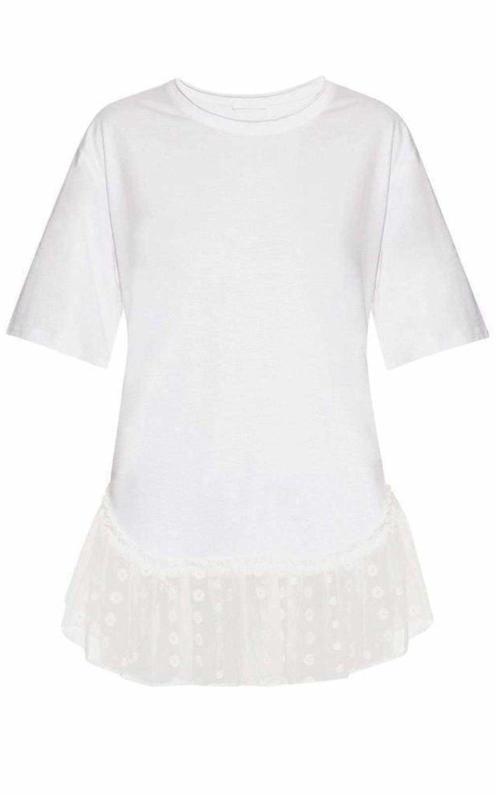 Lace Trimmed White Short Sleeve T-Shirt Chloe