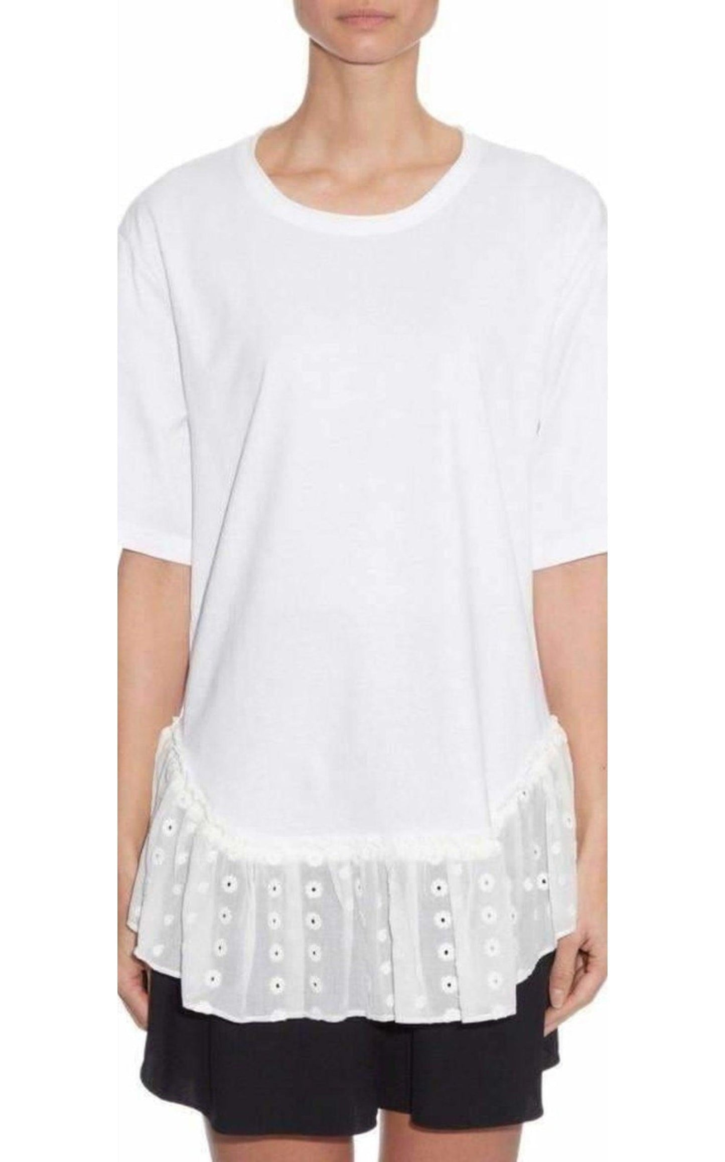 Lace Trimmed White Short Sleeve T-Shirt Chloe