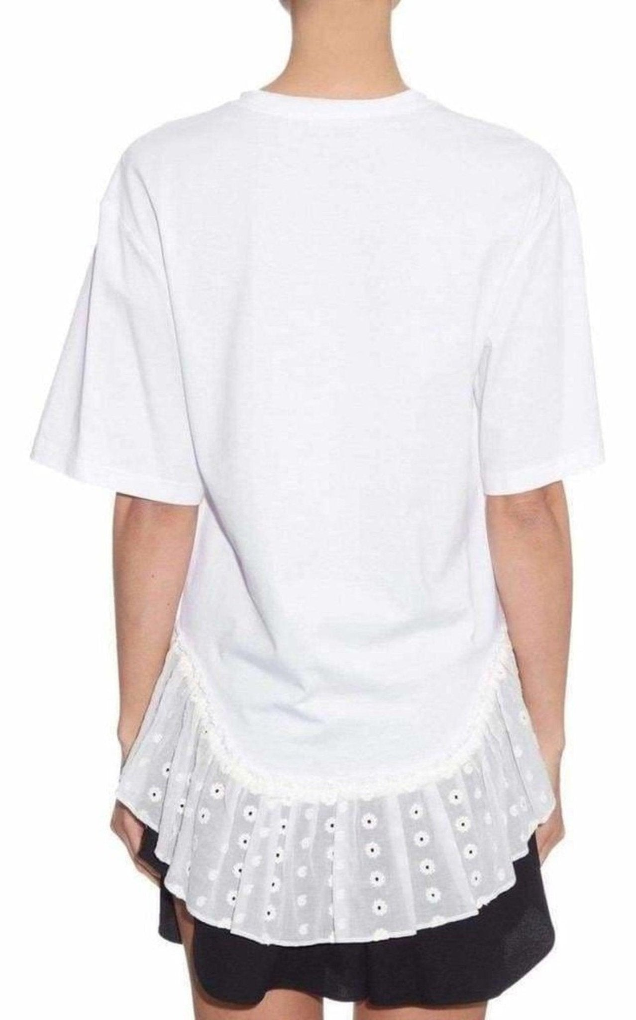Chloe Lace Trimmed White Short Sleeve T-Shirt - Runway Catalog