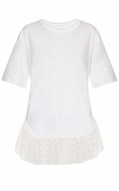 Chloe Lace Trimmed White Short Sleeve T-Shirt - Runway Catalog