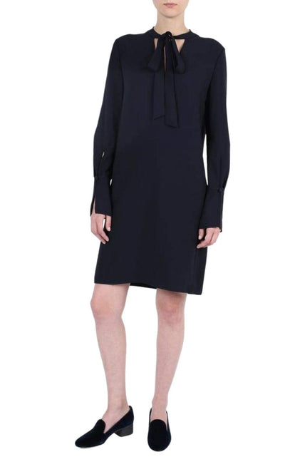 Chloe Neck Tie Shift Black Dress - Runway Catalog