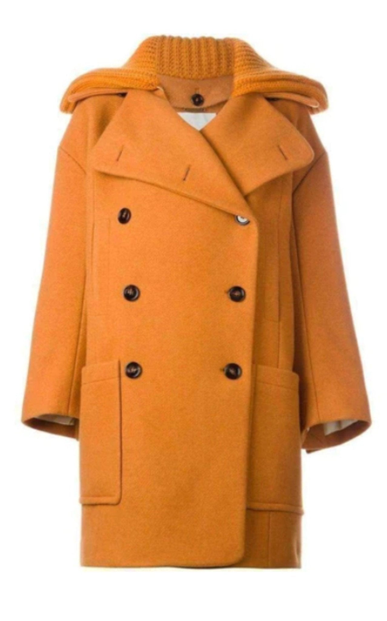 Chloe Rib Knit Collar Double Breasted Wool Coat - Runway Catalog