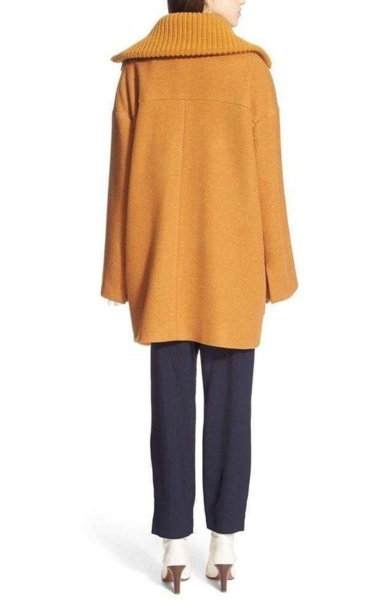 Chloe Rib Knit Collar Double Breasted Wool Coat - Runway Catalog