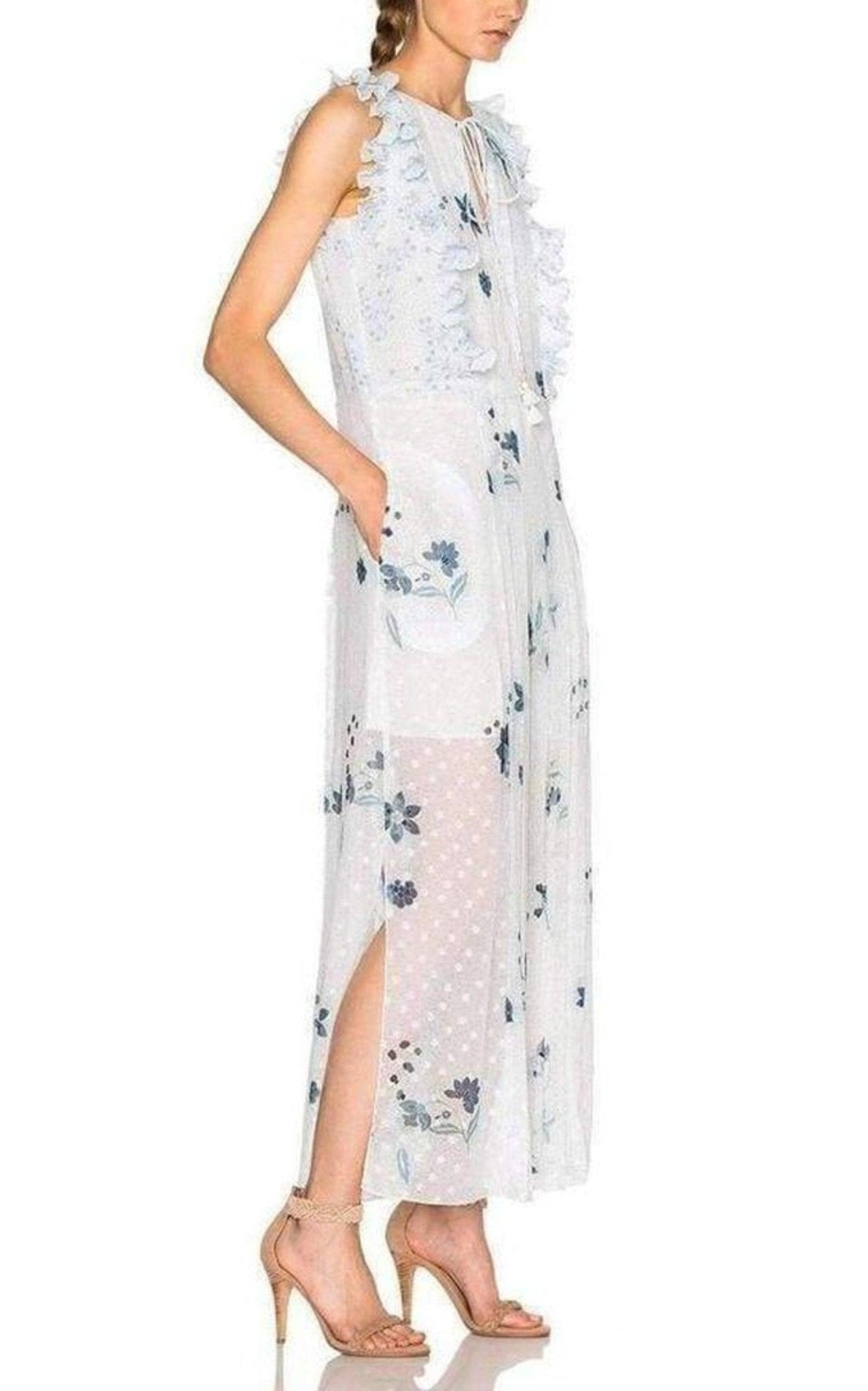 Chloe Ruffle Trimmed Printed Fil Coupe Maxi Dress - Runway Catalog