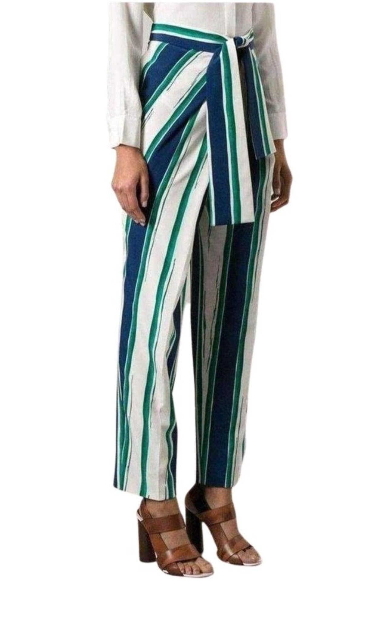 Chloe Striped Sarong Silk Trousers - Runway Catalog
