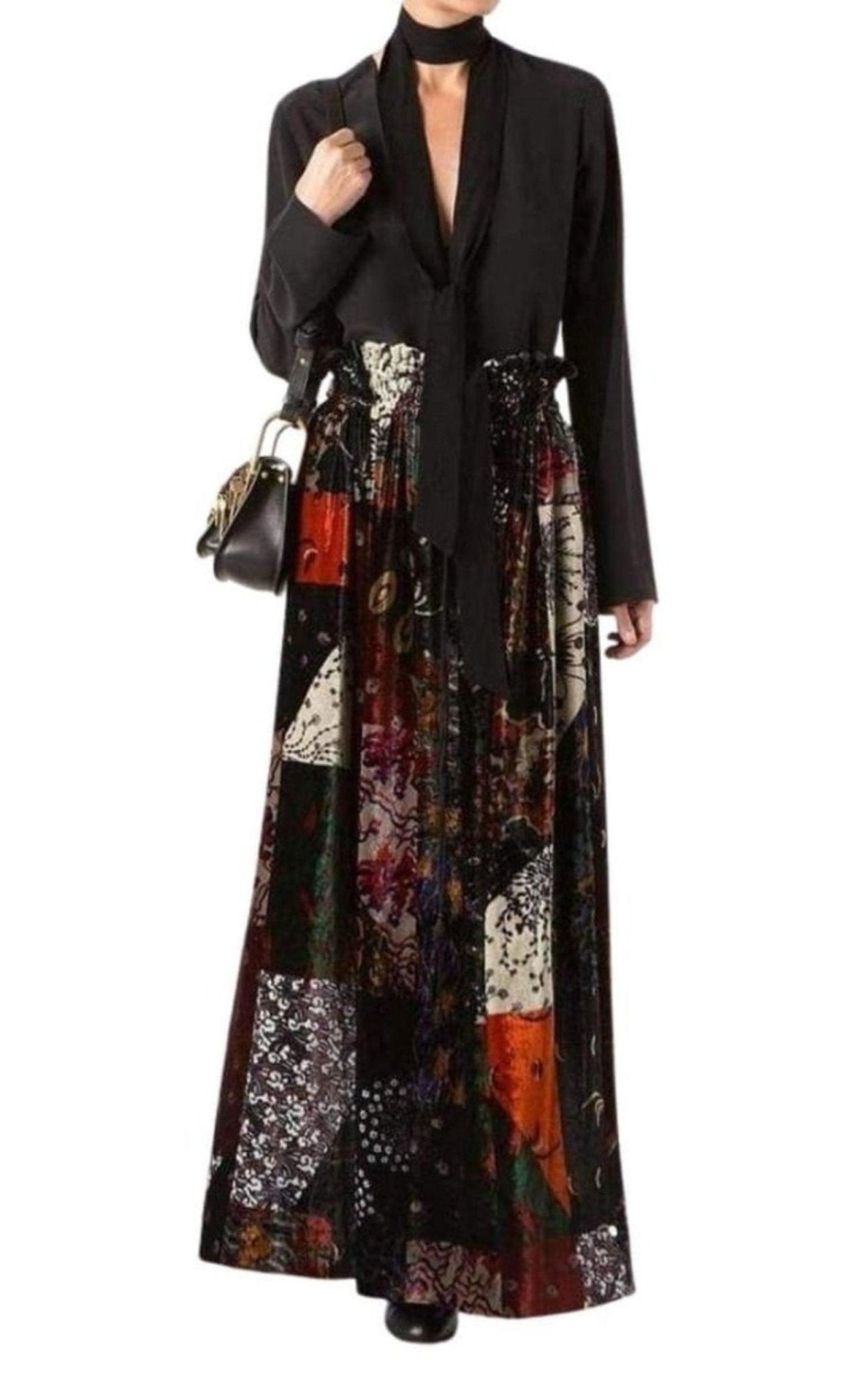 Chloe Velvet Patchwork Silk Blend Maxi Skirt - Runway Catalog
