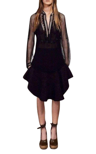 Chloe Wavy Shiny Black Jacquard Skirt - Runway Catalog
