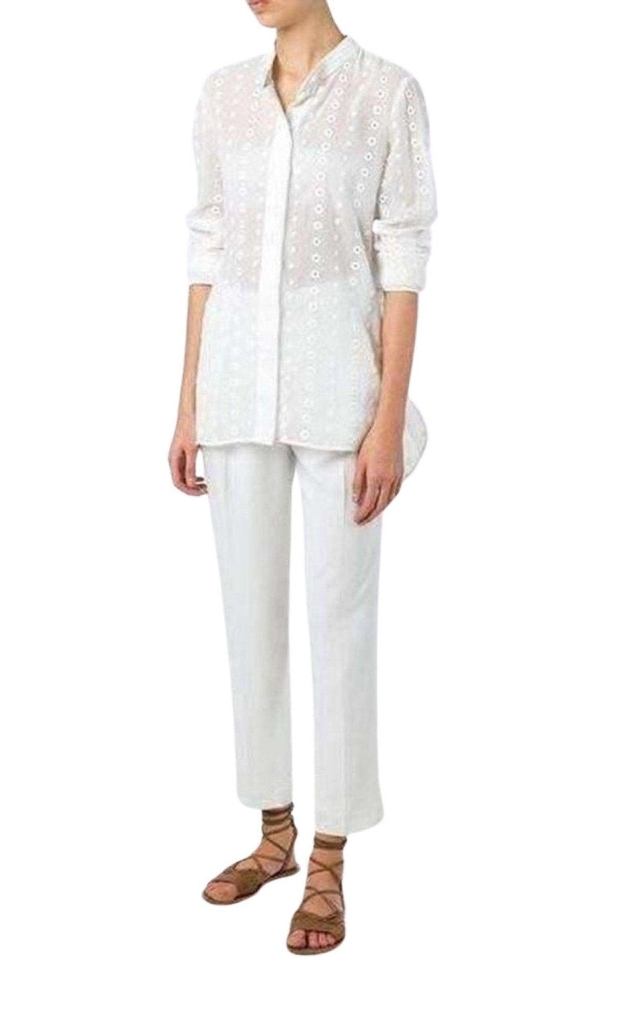 Chloe White Cotton Embroidered Shirt - Runway Catalog