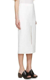 White Crepe Slit Knee Length Skirt Chloe