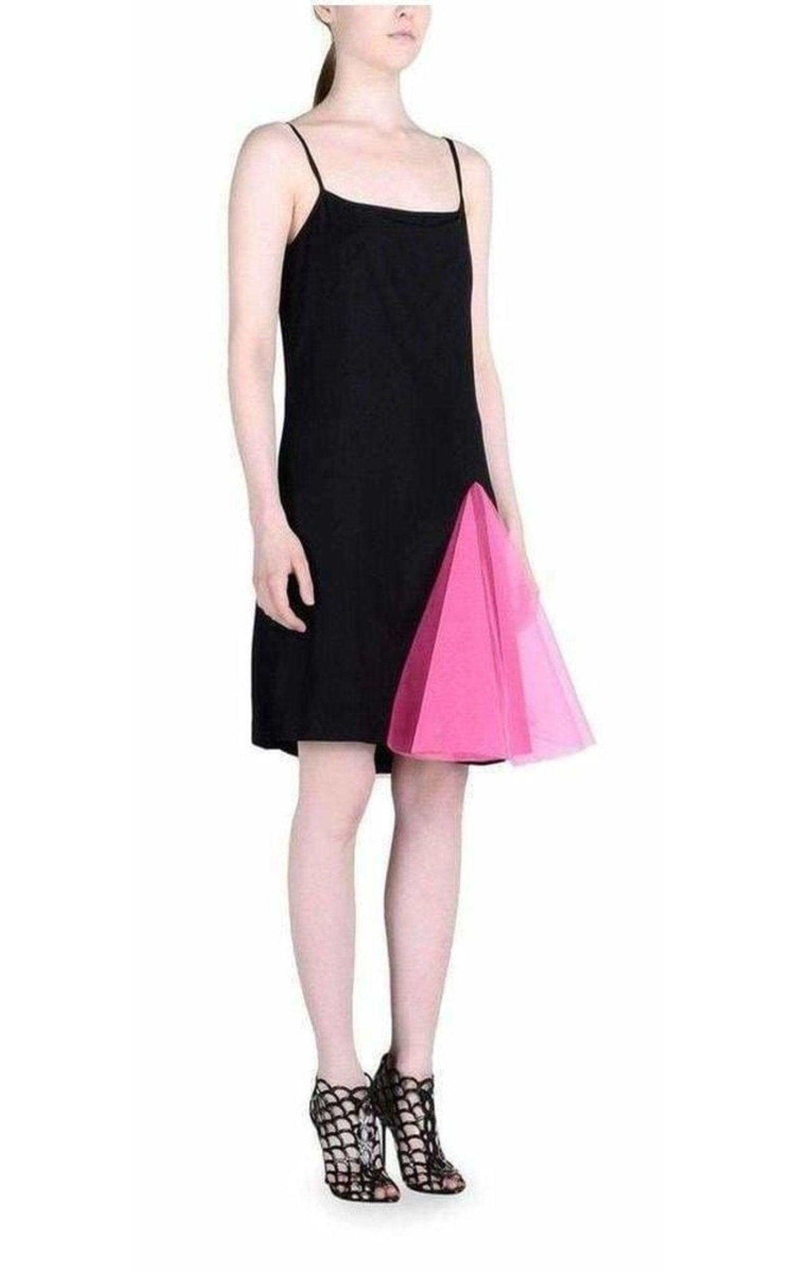 Black Strappy Dress With Neon Pink Godets Christopher Kane