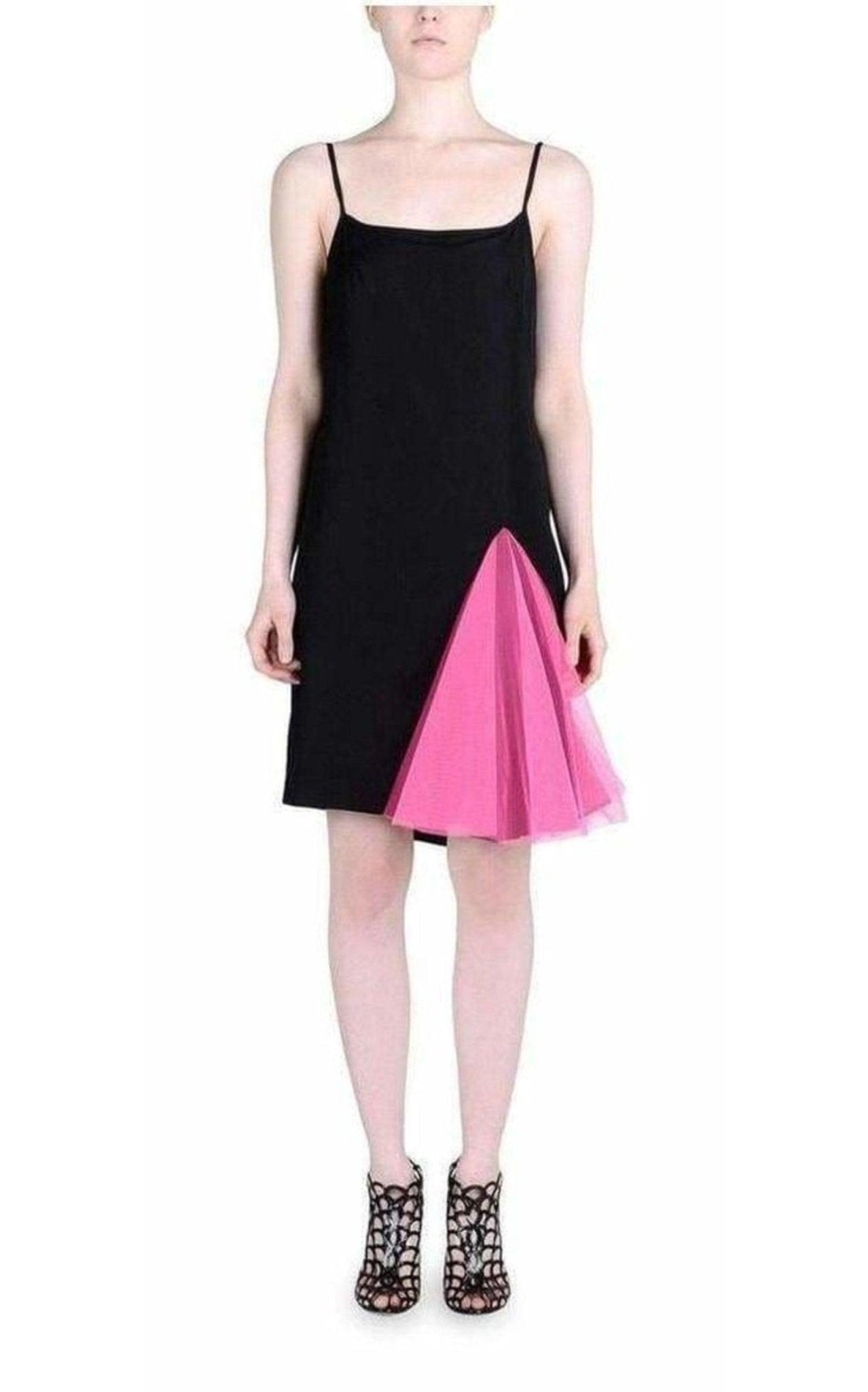 Christopher Kane Black Strappy Dress With Neon Pink Godets - Runway Catalog