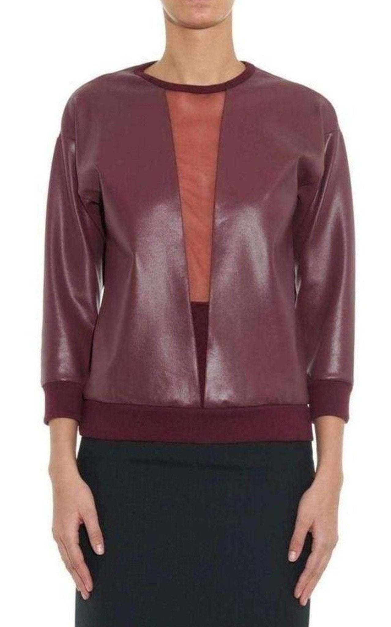 Christopher Kane V - neck Mesh Insert Coated Sweatshirt - Runway Catalog