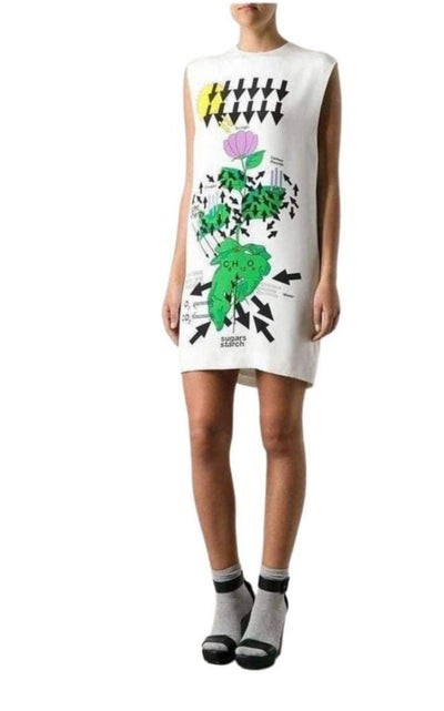 White Silk Botanical Diagram Dress Christopher Kane