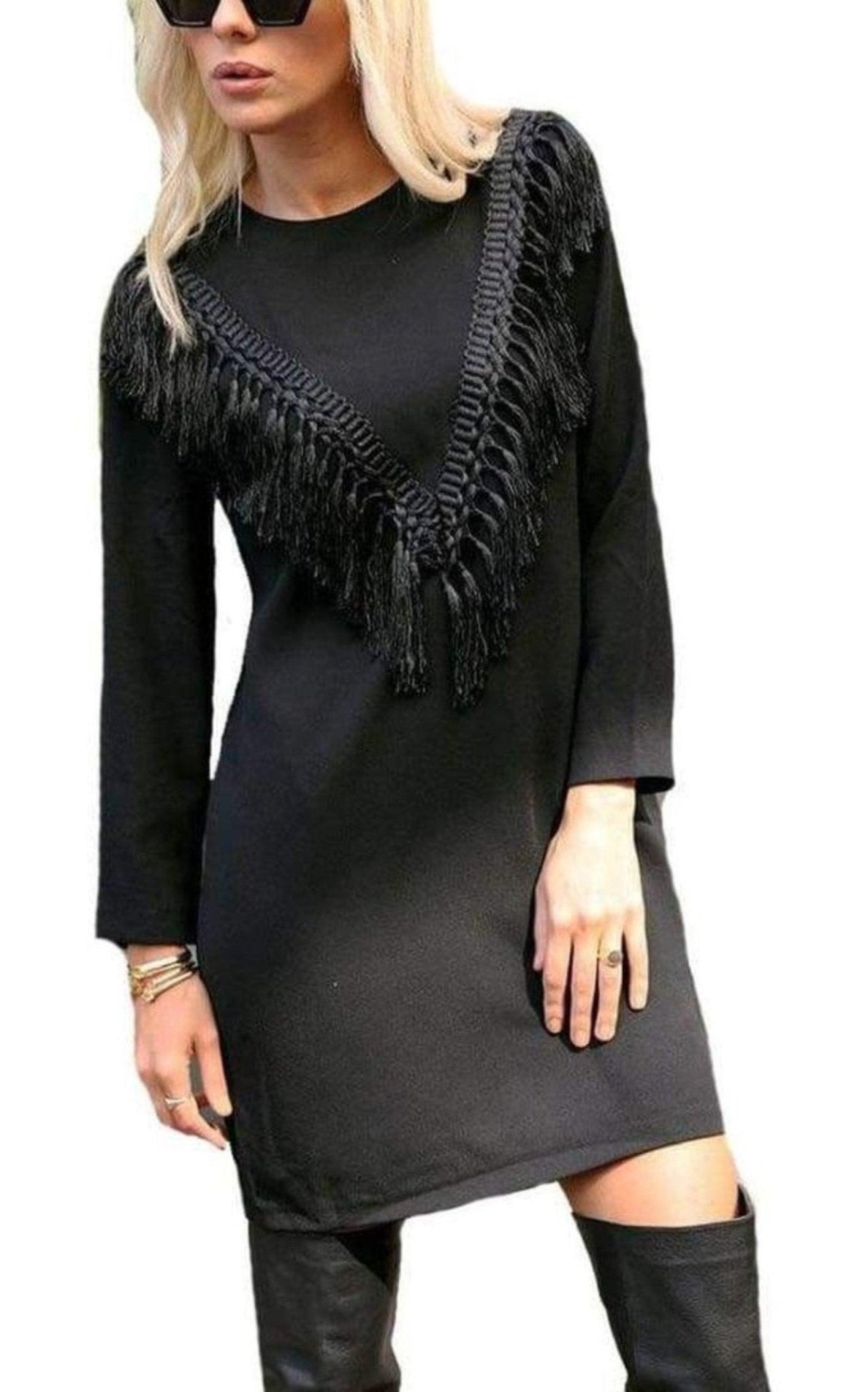 Cult Moda Black Bodycon Fringe Detail Dress - Runway Catalog