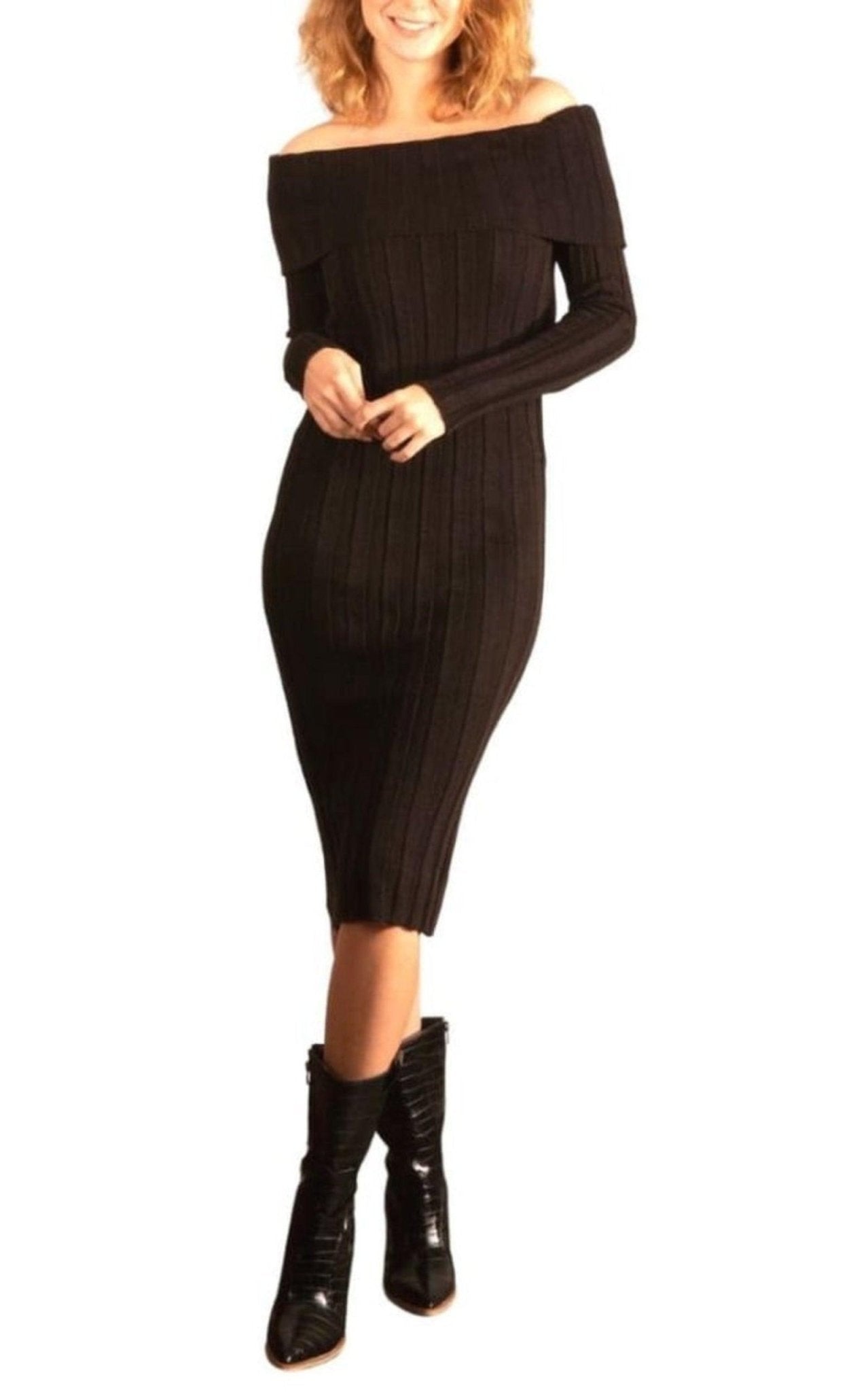Cult Moda Black Bodycon off Shoulder Dress - Runway Catalog